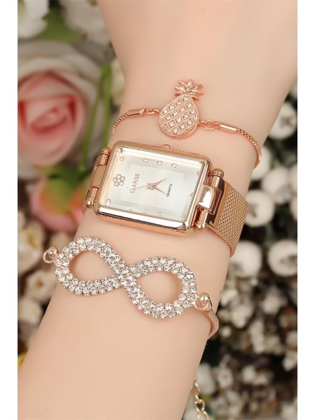 Hasır Metal Kordonlu Clariss Marka Bayan Saat Kombini Hasır Metal Kordonlu Clariss Marka Bayan Saat Kombini