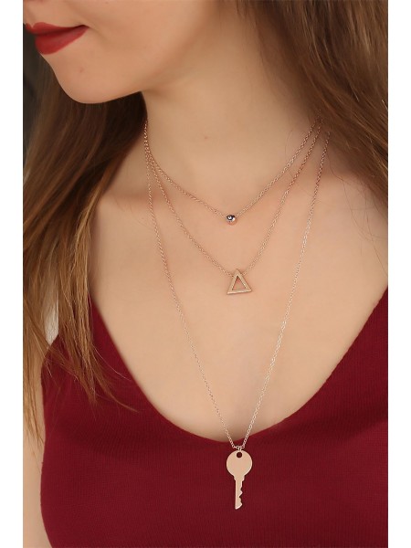 Rose Renk Çoklu Anahtar Tasarım Bayan Kolye Rose Renk Çoklu Anahtar Tasarım Bayan Kolye