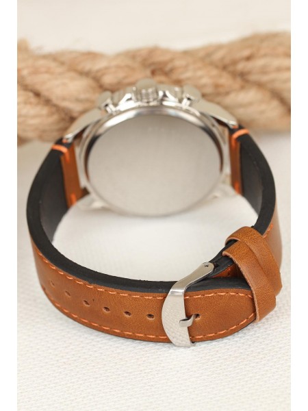 Kahverengi Deri Kordonlu Silver Renk Metal Spor Kasa Erkek Kol Saati Kahverengi Deri Kordonlu Silver Renk Metal Spor Kasa Erkek Kol Saati