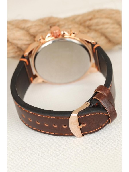 Kahverengi Deri Kordonlu Rose Renk Metal Spor Kasa Erkek Kol Saati Kahverengi Deri Kordonlu Rose Renk Metal Spor Kasa Erkek Kol Saati
