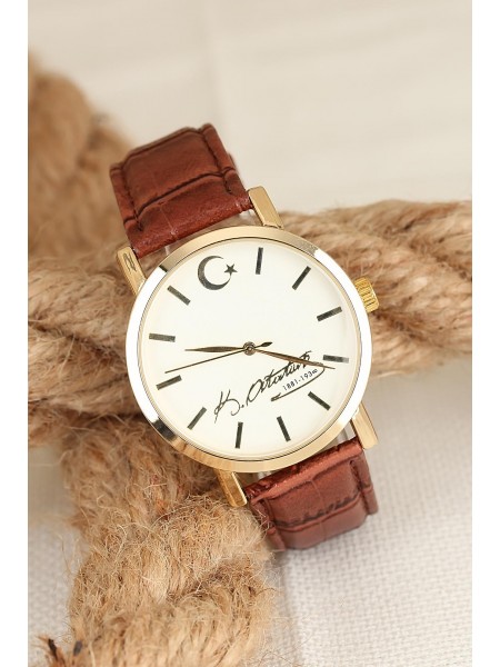 Kahverengi Deri Kordonlu Rose Renk Metal Kasa Atatürk İmzalı Erkek Saat Kahverengi Deri Kordonlu Rose Renk Metal Kasa Atatürk İmzalı Erkek Saat